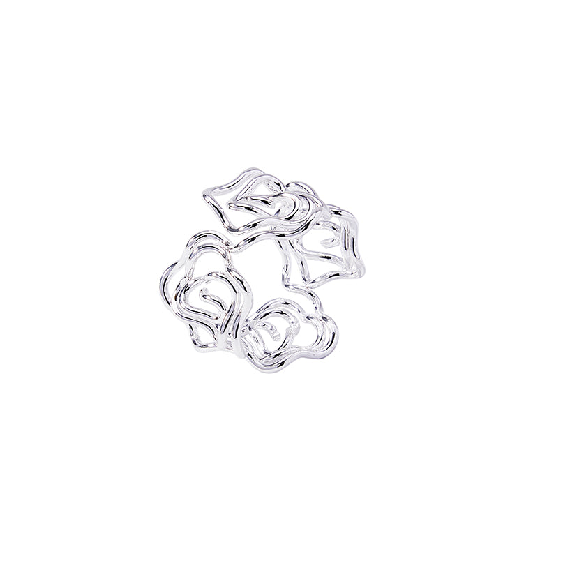 Floral Halo Open Ring Adjustable In Size Silver Fashion Jewelry