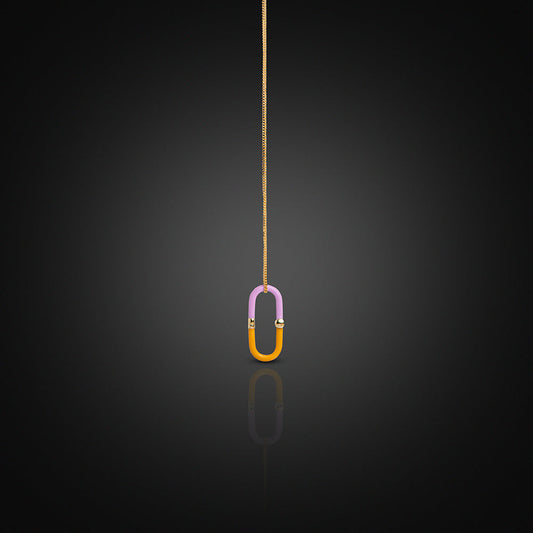 Yellow Gold 18K Open-Ended Enamel Charm Orange and Pink