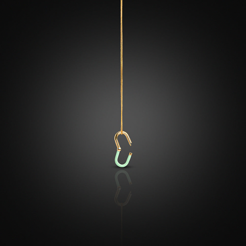 Yellow Gold 18K Open-Ended Enamel Charm Mint Green