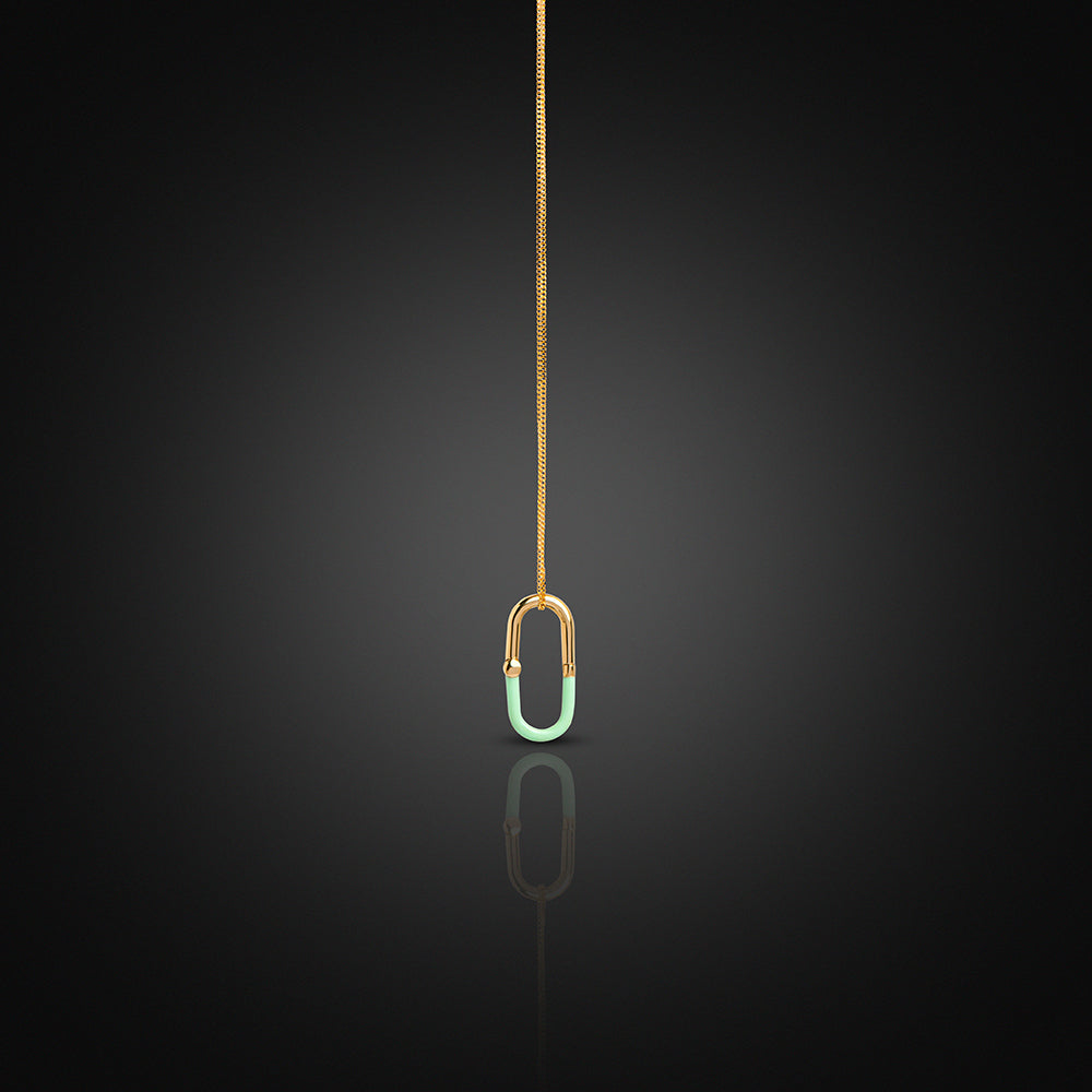 Yellow Gold 18K Open-Ended Enamel Charm Mint Green