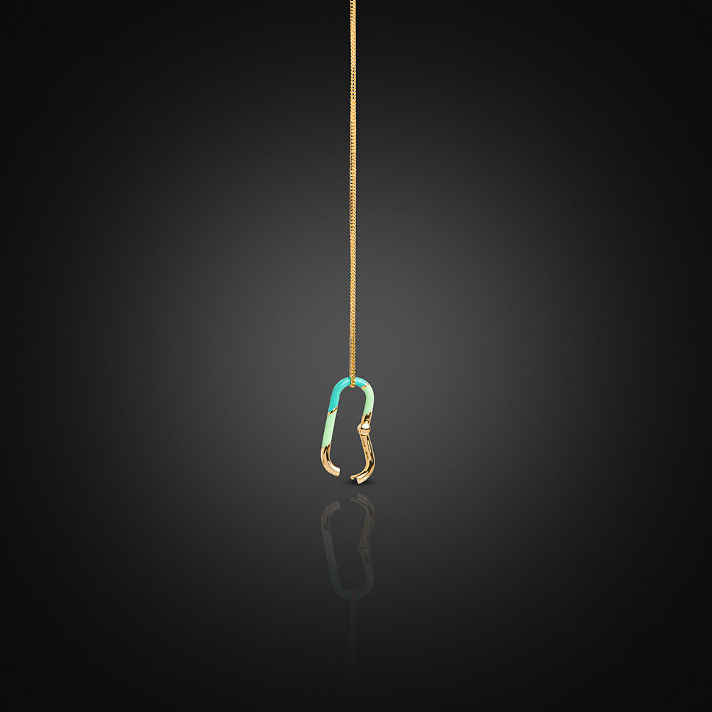 Yellow Gold 18K Open-Ended Enamel Charm Green Striped