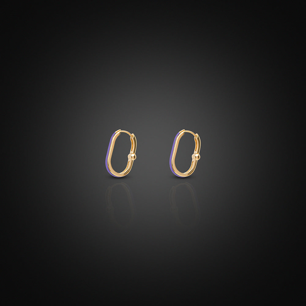 Yellow Gold 18K Purple Enamel Earrings