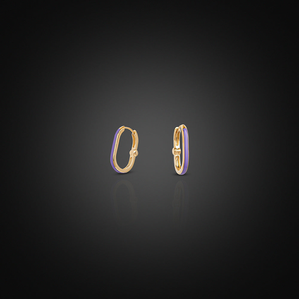 Yellow Gold 18K Purple Enamel Earrings