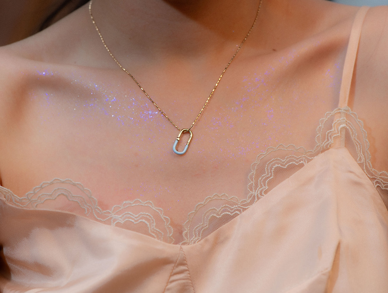 Yellow Gold 18K Open-Ended Enamel Charm Baby Blue