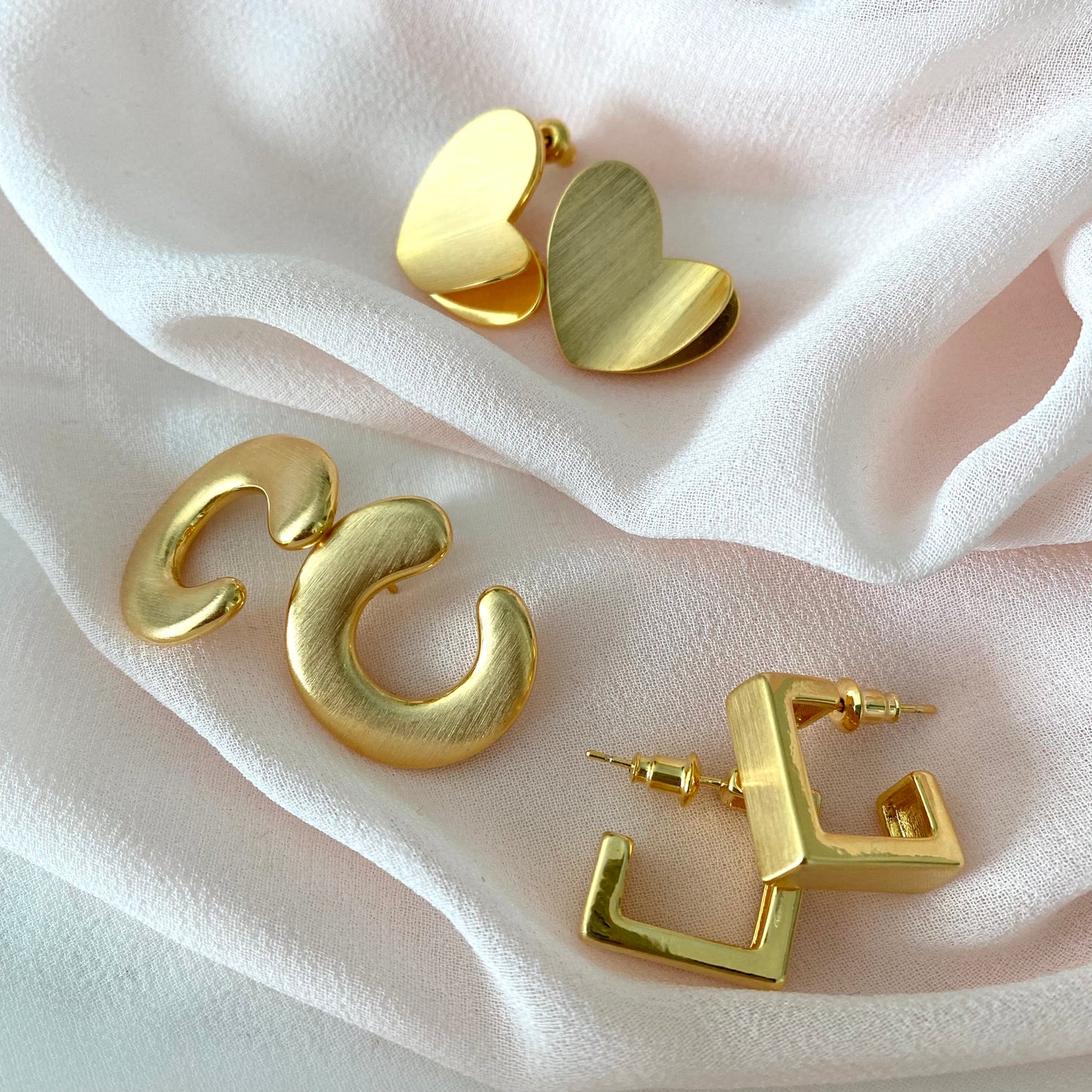 Sleek Studs Earrings Fashion Jewelry Matte Finish 18K Gold Plated