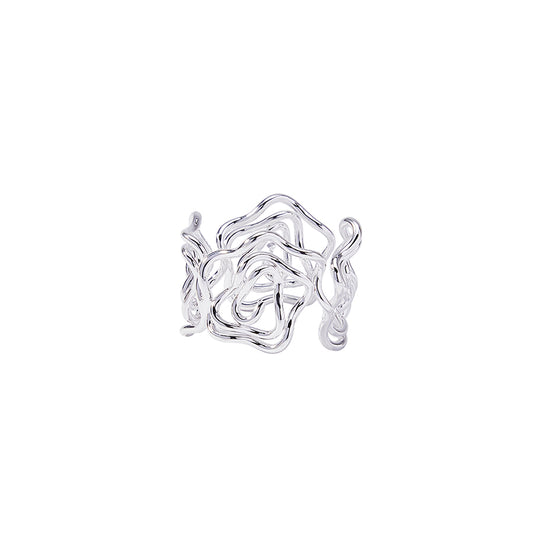 Floral Halo Open Ring Adjustable In Size Silver Fashion Jewelry